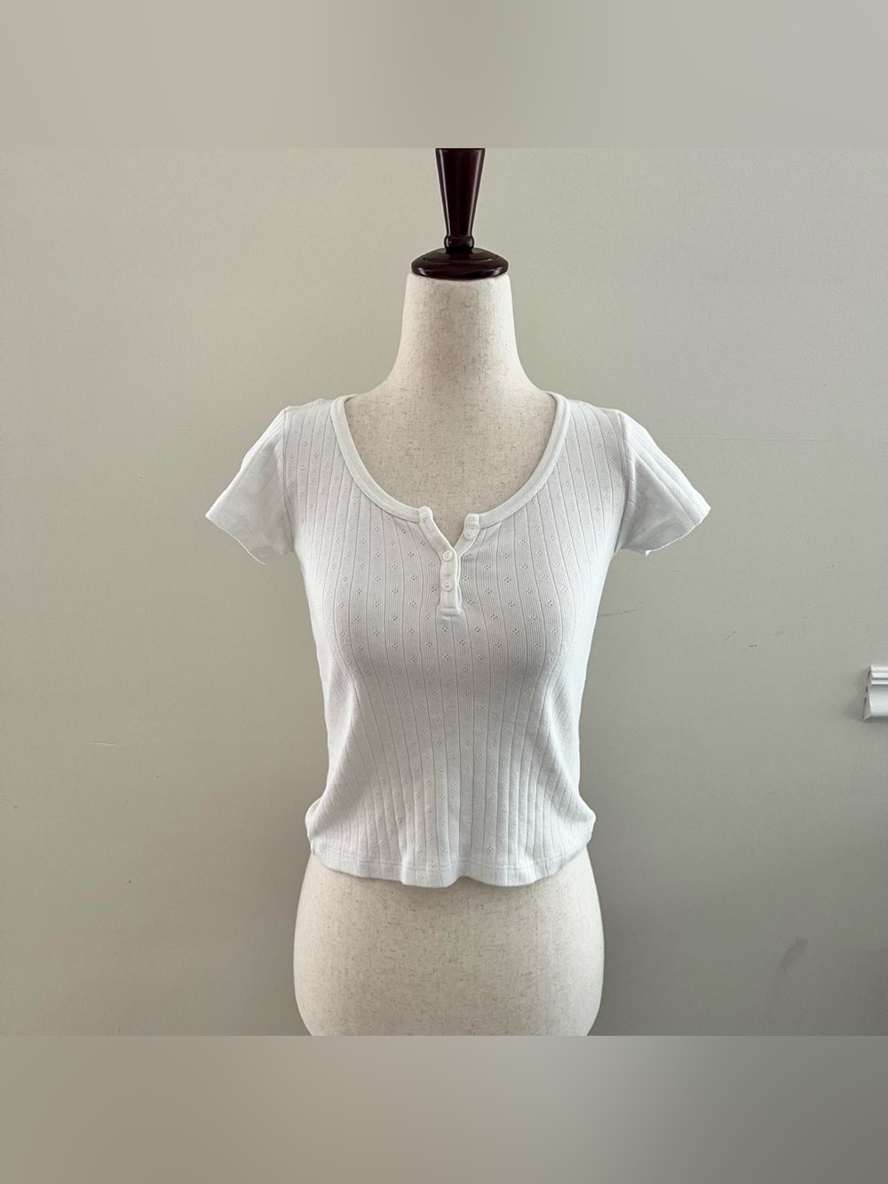 Brandy Melville White Pointelle Henley Top